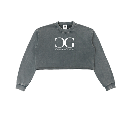 Snow Washed Raw Edge Cropped Sweatshirt